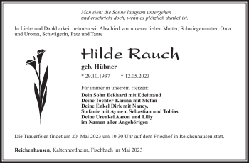 Traueranzeige von Hilde Rauch von Südthüringer Presse