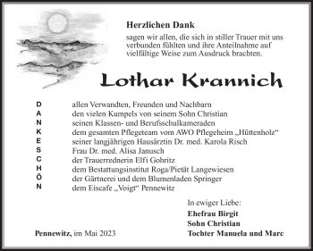 Traueranzeige von Lothar Krannich von Südthüringer Presse