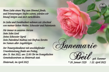 Traueranzeige von Annemarie Beil von Südthüringer Presse