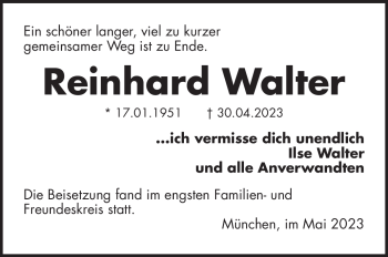 Traueranzeige von Reinhard Walter von Frankenpost