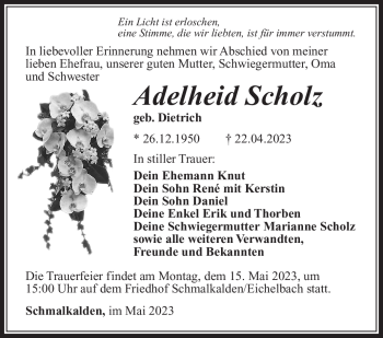 Traueranzeige von Adelheid Scholz von Südthüringer Presse