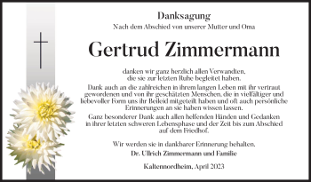 Traueranzeige von Gertrud Zimmermann von Südthüringer Presse