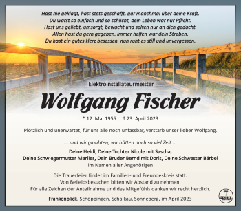 Traueranzeige von Wolfgang Fischer von Südthüringer Presse