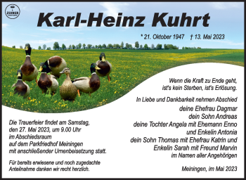Traueranzeige von Karl-Heinz Kuhrt von Südthüringer Presse