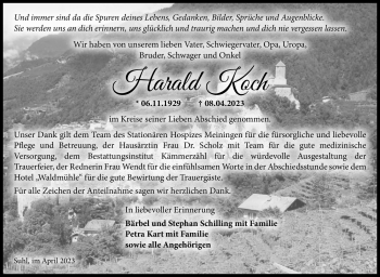 Traueranzeige von HarALD Koch von Südthüringer Presse