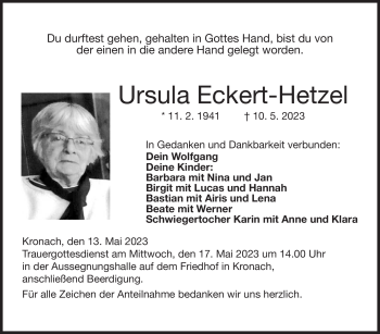 Traueranzeige von Ursula Eckert-Hetzel von Neue Presse Coburg