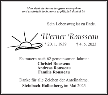Traueranzeige von Werner Rousseau von Südthüringer Presse