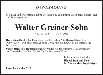 Traueranzeige von Walter Greiner-Sohn von Südthüringer Presse