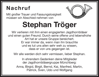 Traueranzeige von Stephan Tröger von Frankenpost