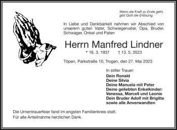 Traueranzeige von Manfred Lindner von Frankenpost