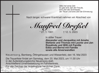 Traueranzeige von Manfred Dreßel von Neue Presse Coburg