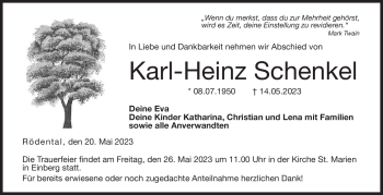 Traueranzeige von Karl-Heinz Schenkel von Neue Presse Coburg