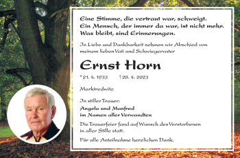 Traueranzeige von TA Ernst Horn von Frankenpost
