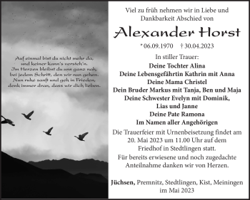 Traueranzeige von Alexander Horst von Südthüringer Presse