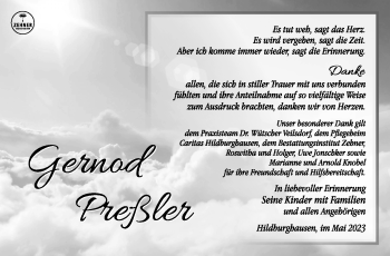 Traueranzeige von Gernod Preßler von Südthüringer Presse
