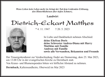 Traueranzeige von Dietrich-Eckart Matthes von Südthüringer Presse