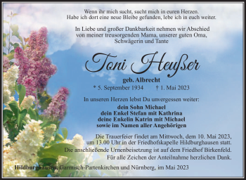 Traueranzeige von Toni Heußer von Südthüringer Presse