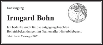 Traueranzeige von Irmgard Bohn von Südthüringer Presse