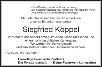 Traueranzeige von Siegfried Köppel von Frankenpost
