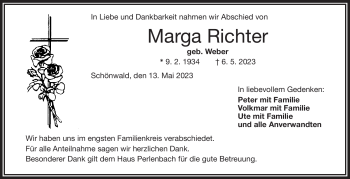 Traueranzeige von Marga Richter von Frankenpost