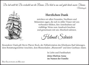 Traueranzeige von Helmut Schreier von Südthüringer Presse