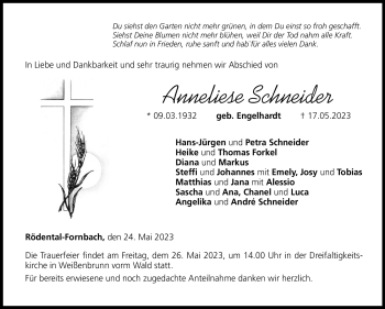 Traueranzeige von Anneliese Schneider von Neue Presse Coburg
