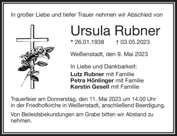 Traueranzeige von Ursula Rubner von Frankenpost