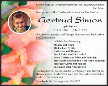 Traueranzeige von Gertrud Simon von Südthüringer Presse