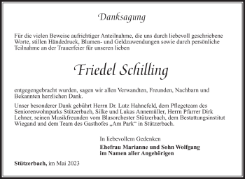 Traueranzeige von Friedel Schilling von Südthüringer Presse