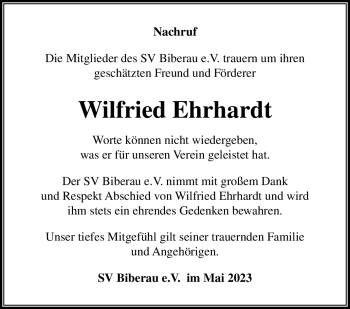 Traueranzeige von Wilfried Ehrhardt von Südthüringer Presse