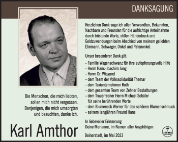 Traueranzeige von Karl Amthor von Südthüringer Presse