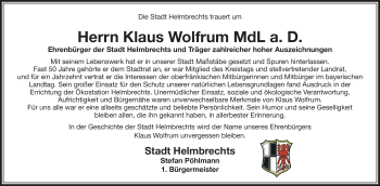 Traueranzeige von Klaus Wolfrum von Frankenpost