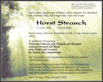 Traueranzeige von Host Strauch von Südthüringer Presse