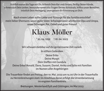 Traueranzeige von Klaus Möller von Südthüringer Presse