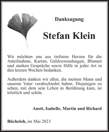 Traueranzeige von Stefan Klein von Südthüringer Presse