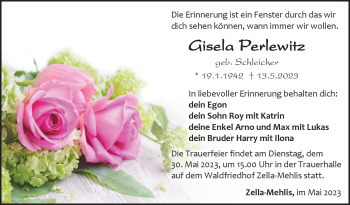 Traueranzeige von Gisela Perlewitz von Südthüringer Presse