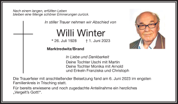 Traueranzeige von Willi Winter von Frankenpost