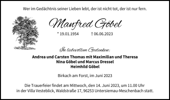 Traueranzeige von Manfred Göbel von Neue Presse Coburg