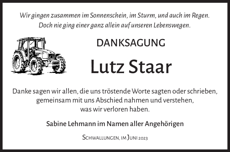  Traueranzeige für Lutz Staar vom 03.06.2023 aus Südthüringer Presse