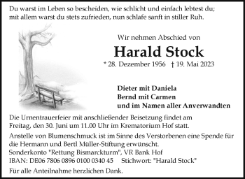 Traueranzeige von Harald Stock von Frankenpost