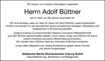 Traueranzeige von Adolf Büttner von Neue Presse Coburg