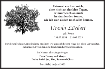 Traueranzeige von Ursula Lückert von Südthüringer Presse