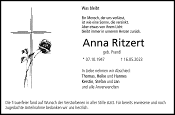 Traueranzeige von Anna Ritzert von Neue Presse Coburg