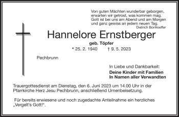 Traueranzeige von Hannelore Ernstberger von Frankenpost