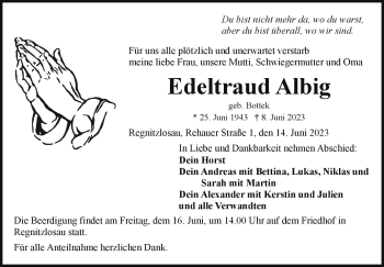 Traueranzeige von Edeltraud Albig von Frankenpost