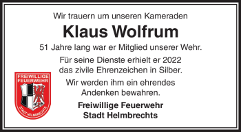 Traueranzeige von Klaus Wolfrum von Frankenpost