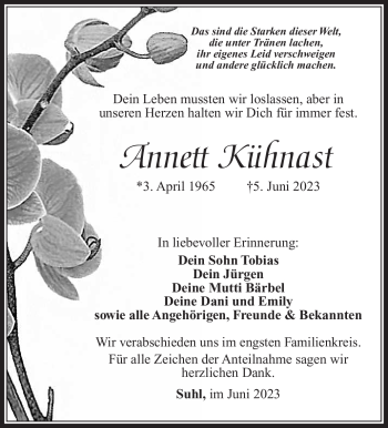 Traueranzeige von Annett Kühnast von Südthüringer Presse