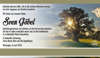 Traueranzeige von Sven Göbel von Südthüringer Presse
