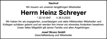Traueranzeige von Heinz Schreyer von Frankenpost