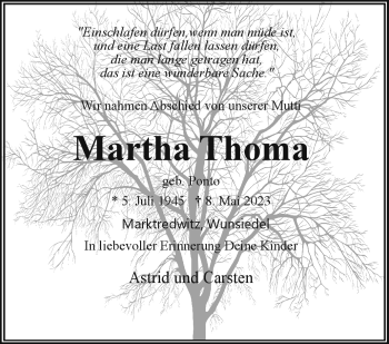 Traueranzeige von Martha Thoma von Frankenpost